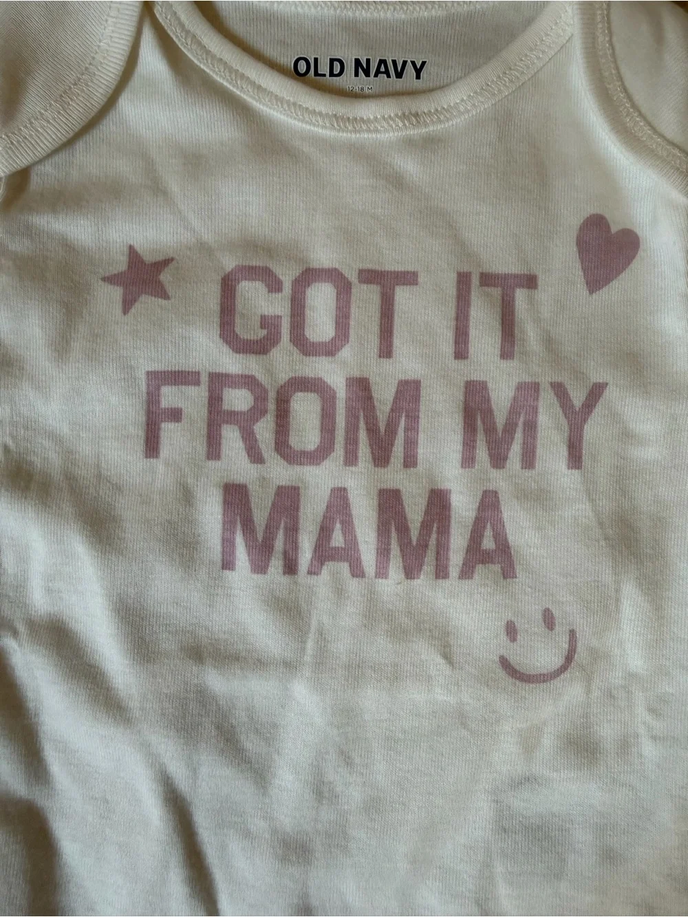 Old Navy White Baby One-Piece Bodysuit with Pink Graphic 12-18 month